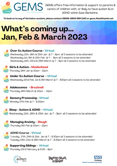 GEMS workshops  Jan to March 2023