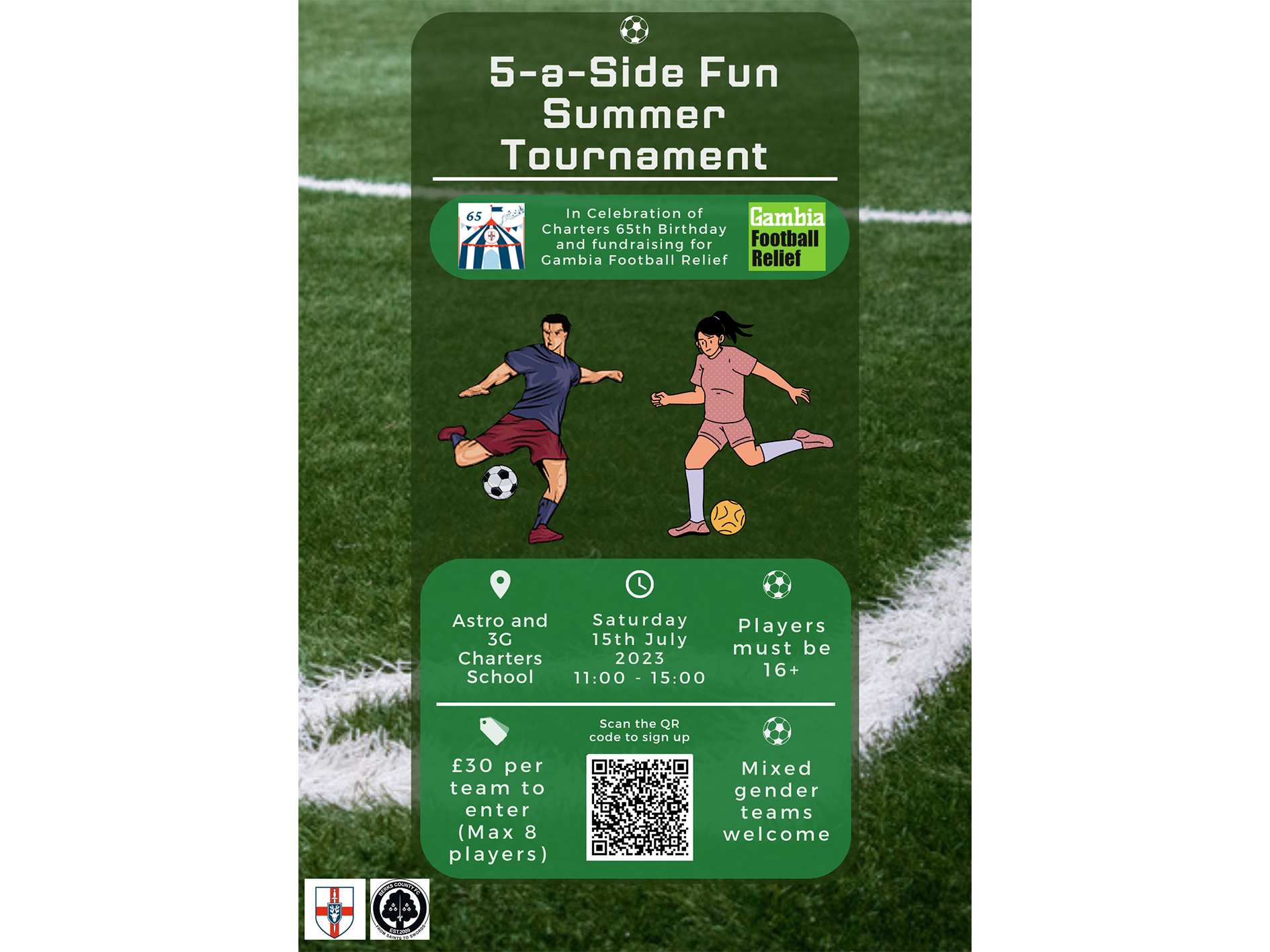 Charters 65th birthday football tournament flyer