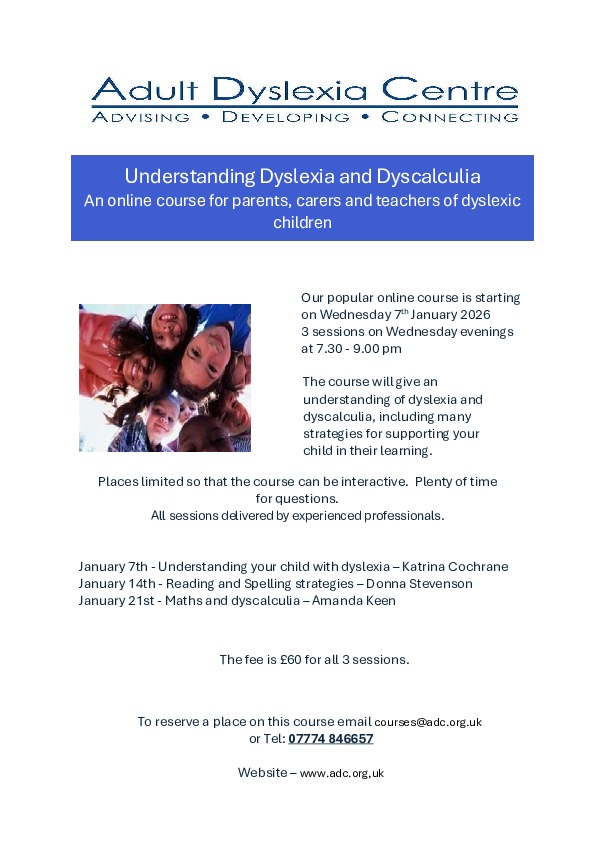ADC Understanding Dyslexia course January 2026